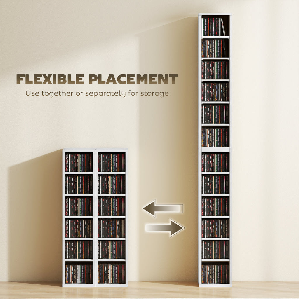 Set of 2 CD Media Display Shelf Unit Tower Rack with Adjustable Shelves, White