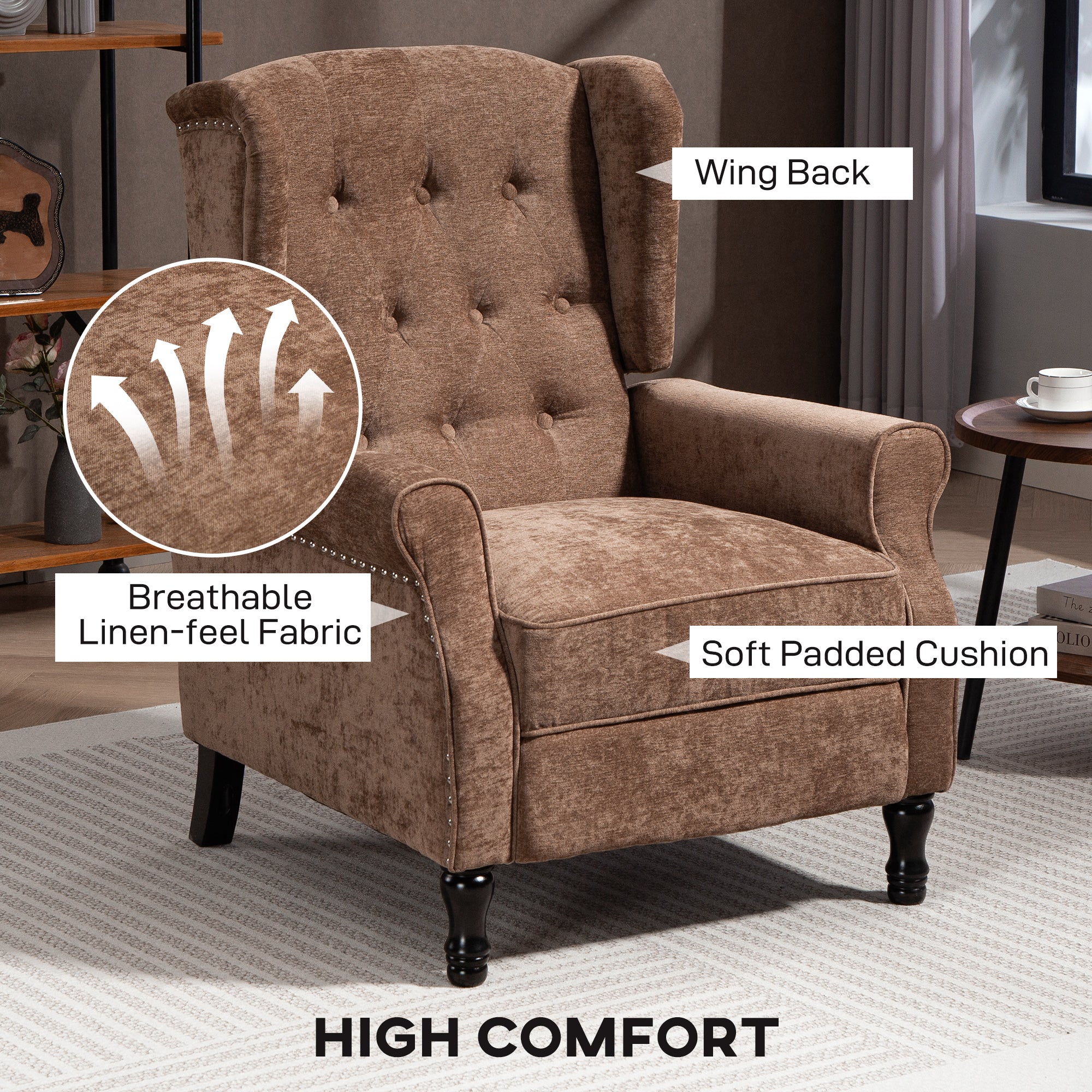 150Â° Reclining Vintage Armchair, with footrest - Brown