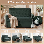 2 Seater Sofa Bed, 3-in-1 Convertible Pull Out Sleeper Sofa with Click-Clack Adjustable Backrest, Dark Green