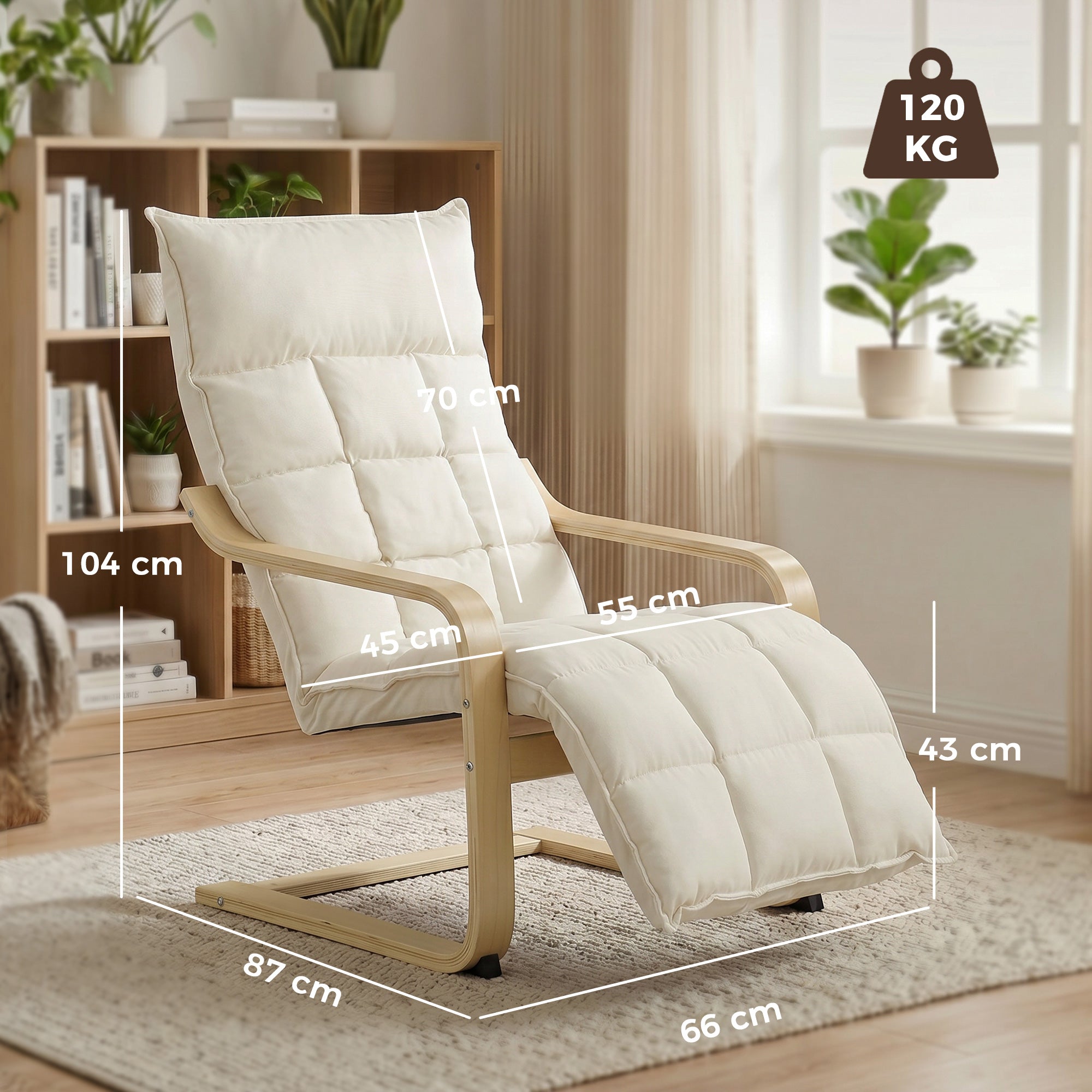 Modern Accent Chair, Leisure Lounge Chair Armchair with Footrest, Plush Cushion, Curved Legs and Arms, Cream White