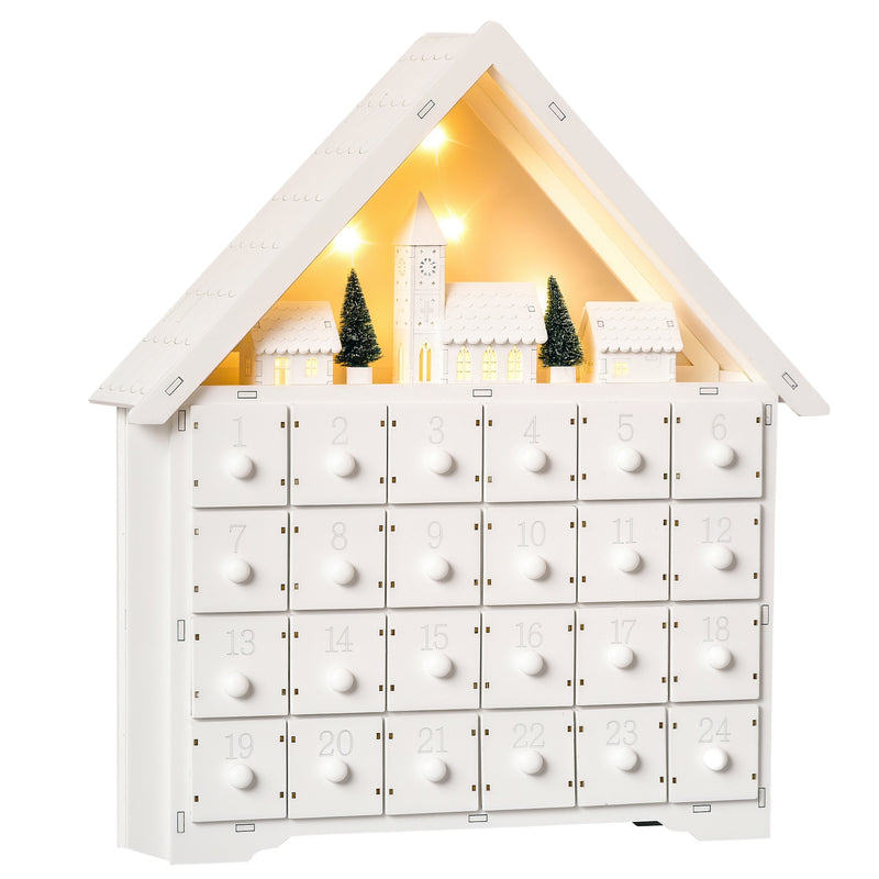 White Wooden House Advent Calendar on a white background