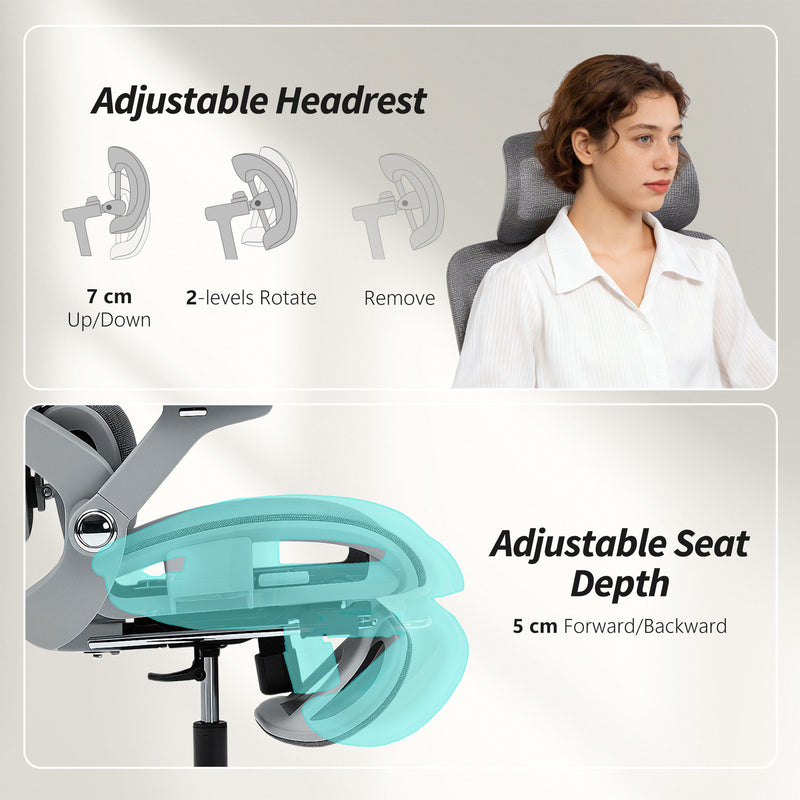 HOMCOM Ergonomic Office Chair, High Back Mesh Desk Chair, Grey – view 6