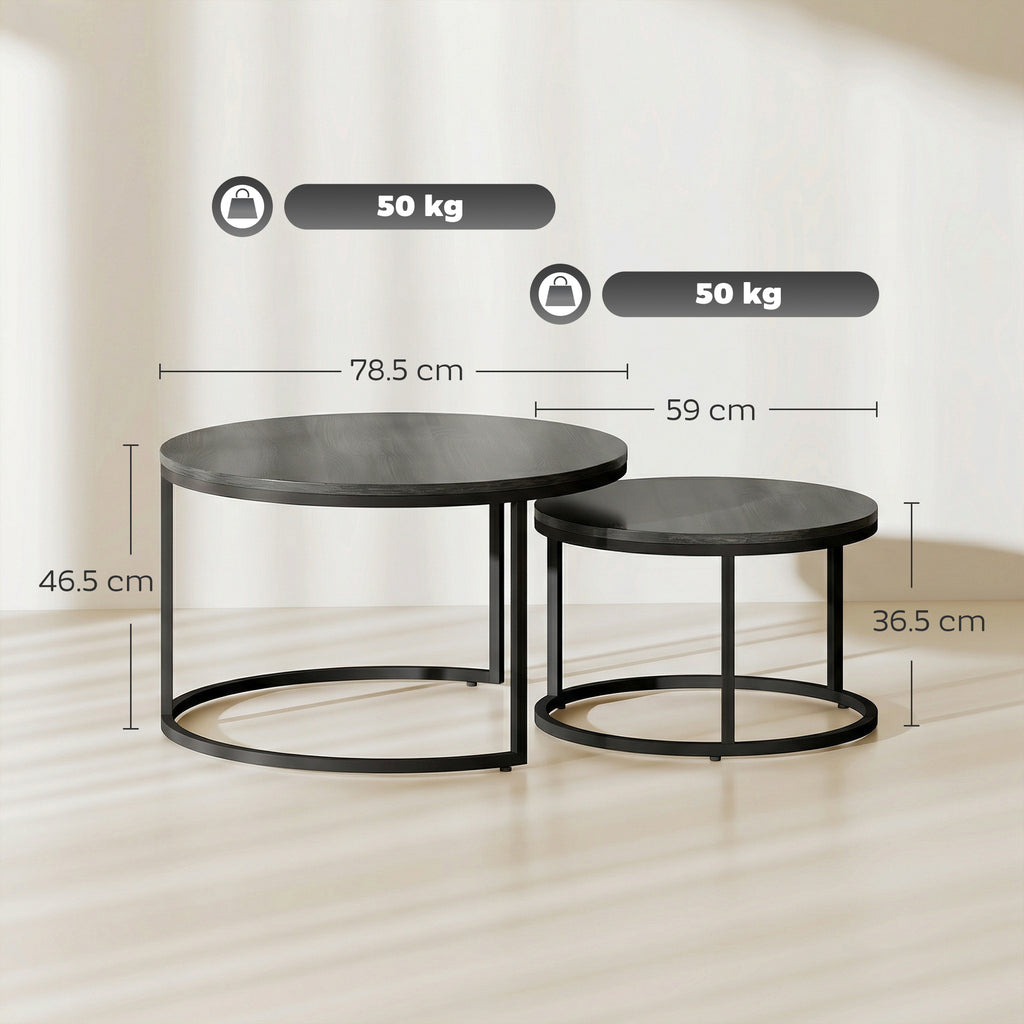 Set of Two Wood-Effect Stacking Tables - Black Wood Grain