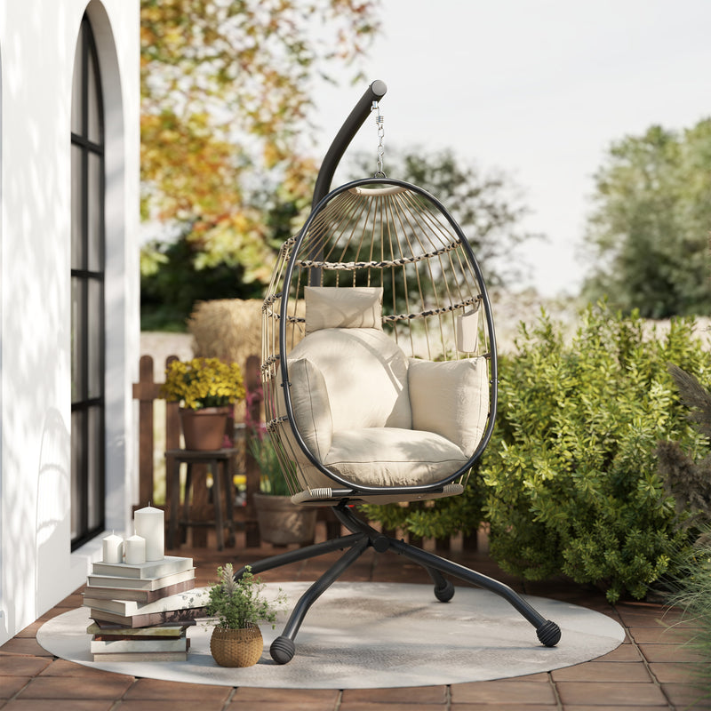 Khaki rope egg chair – image 9