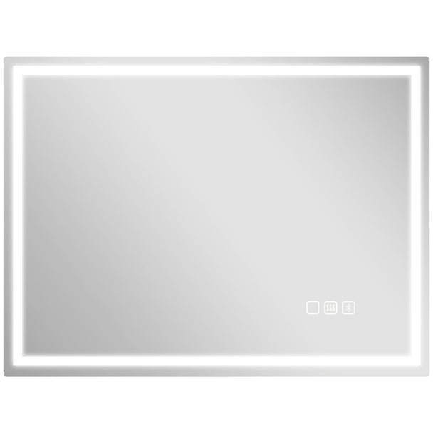 80 x 60 cm backlit LED bathroom mirror with Bluetooth speaker and digital clock