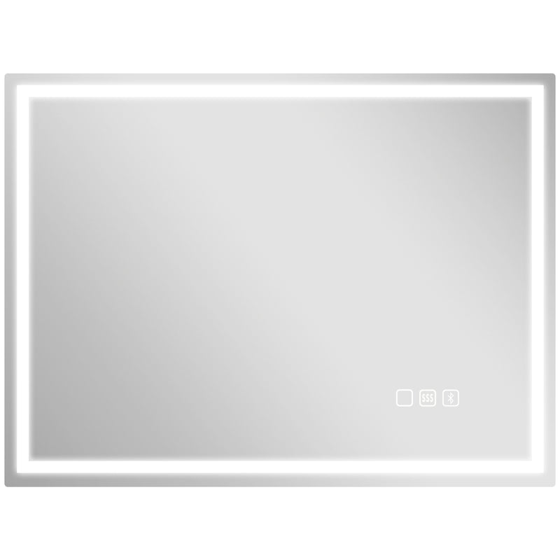80 x 60 cm backlit LED bathroom mirror with Bluetooth speaker and digital clock