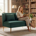 2 Seater Sofa, Linen-look Fabric Small Sofa with Wing Back, Thick Seat, Metal Legs, Dark Green
