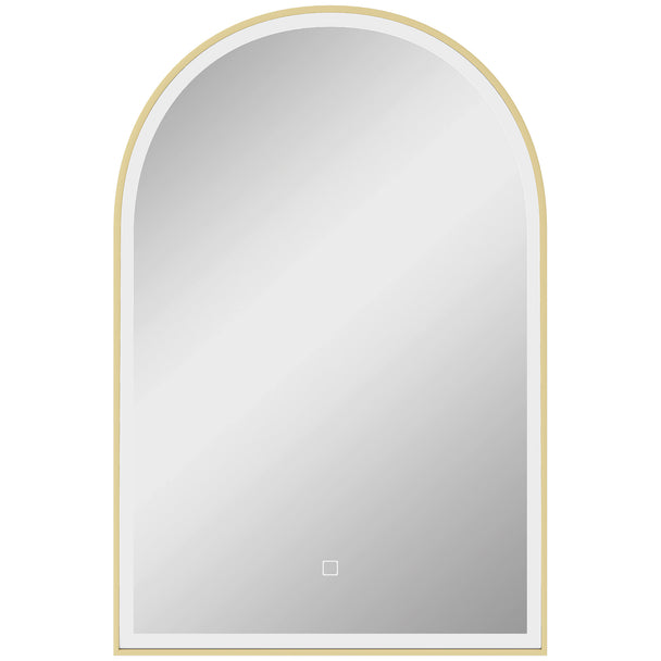 90 x 60 cm arched LED bathroom mirror with gold-tone frame and anti-fog pad