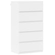 White handle-free chest of five drawers
