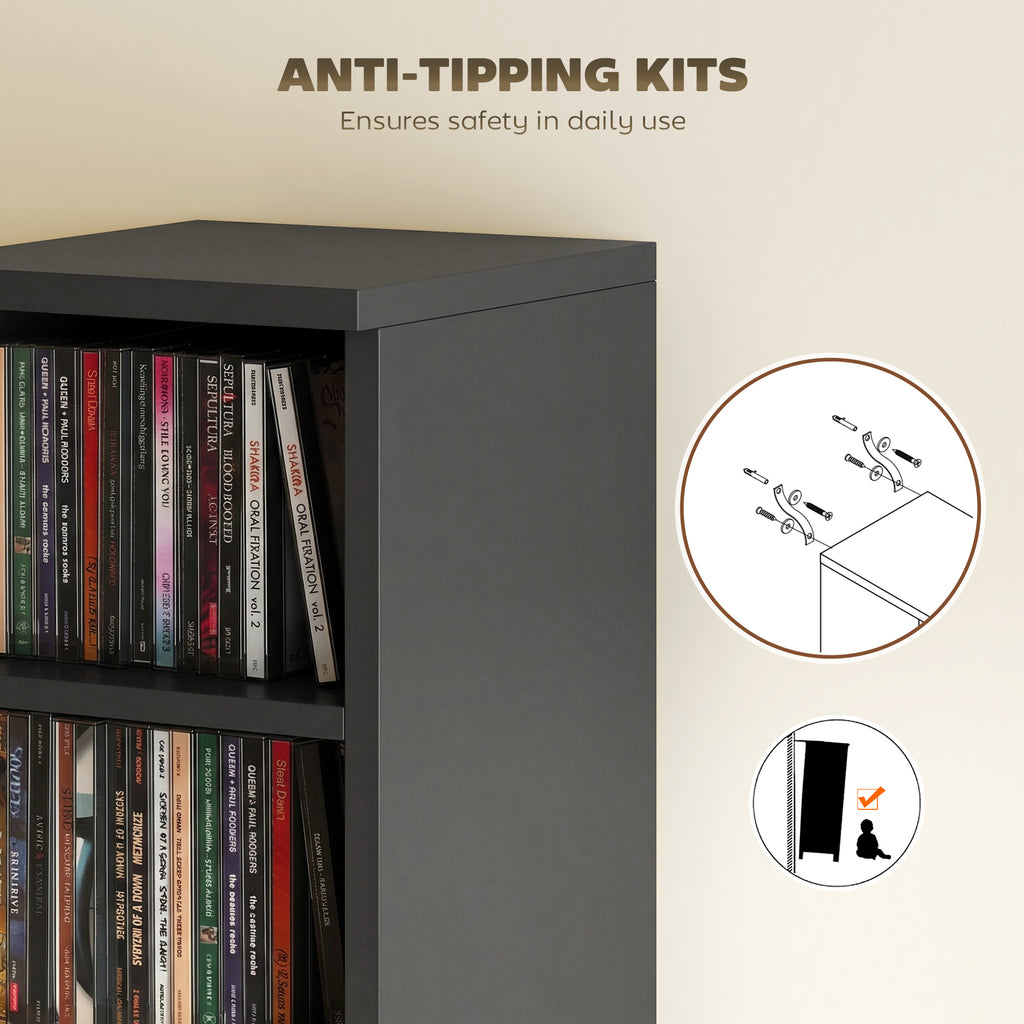 Set of 2 CD Media Display Shelf Unit Tower Rack with Adjustable Shelves, Black
