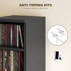 Set of 2 CD Media Display Shelf Unit Tower Rack with Adjustable Shelves, Black
