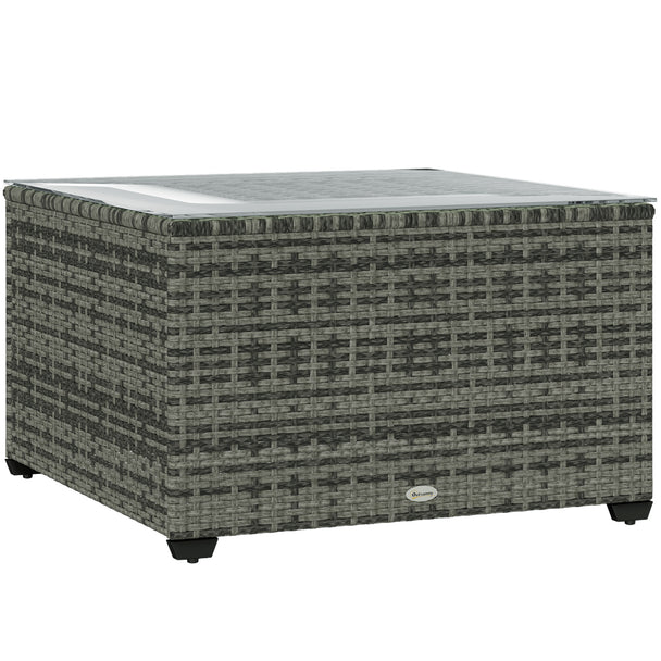 Square light grey rattan garden side table with tempered glass top