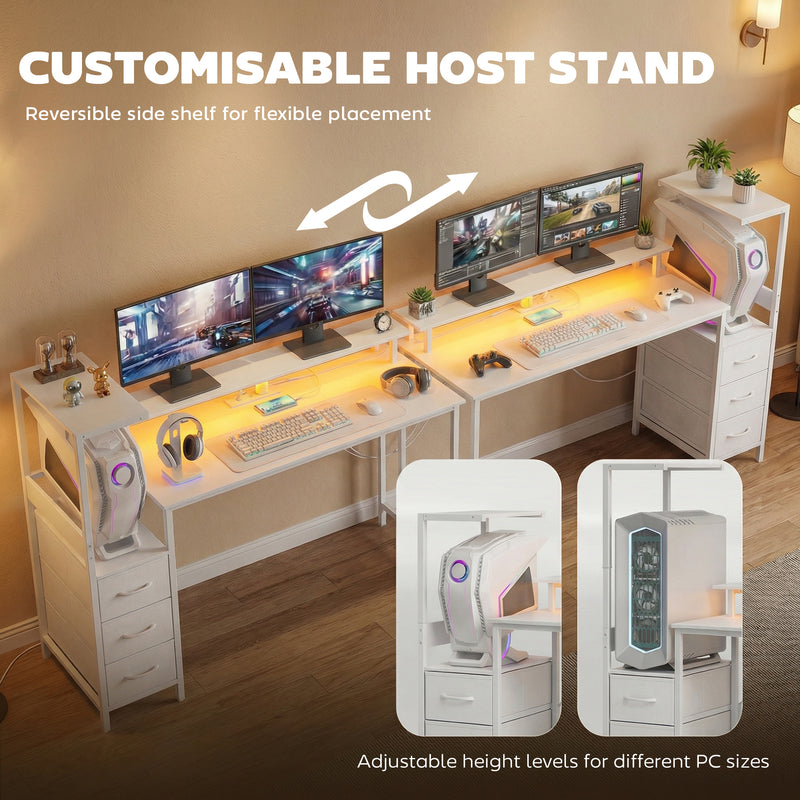 HOMCOM 147cm Gaming Desk with Charging Station and Monitor Stand, Computer Table for Home Office with RGB Lights, White – view 4