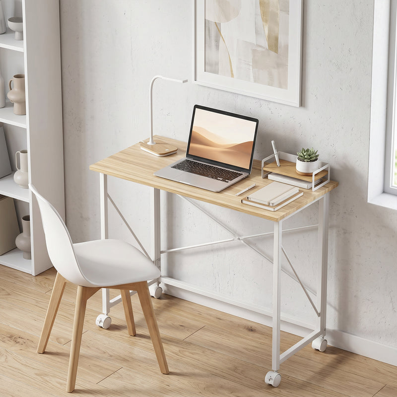HOMCOM 80 cm Folding Desk on Wheels - Natural Tone – view 8