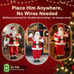 Santa figure displayed beside a Christmas tree