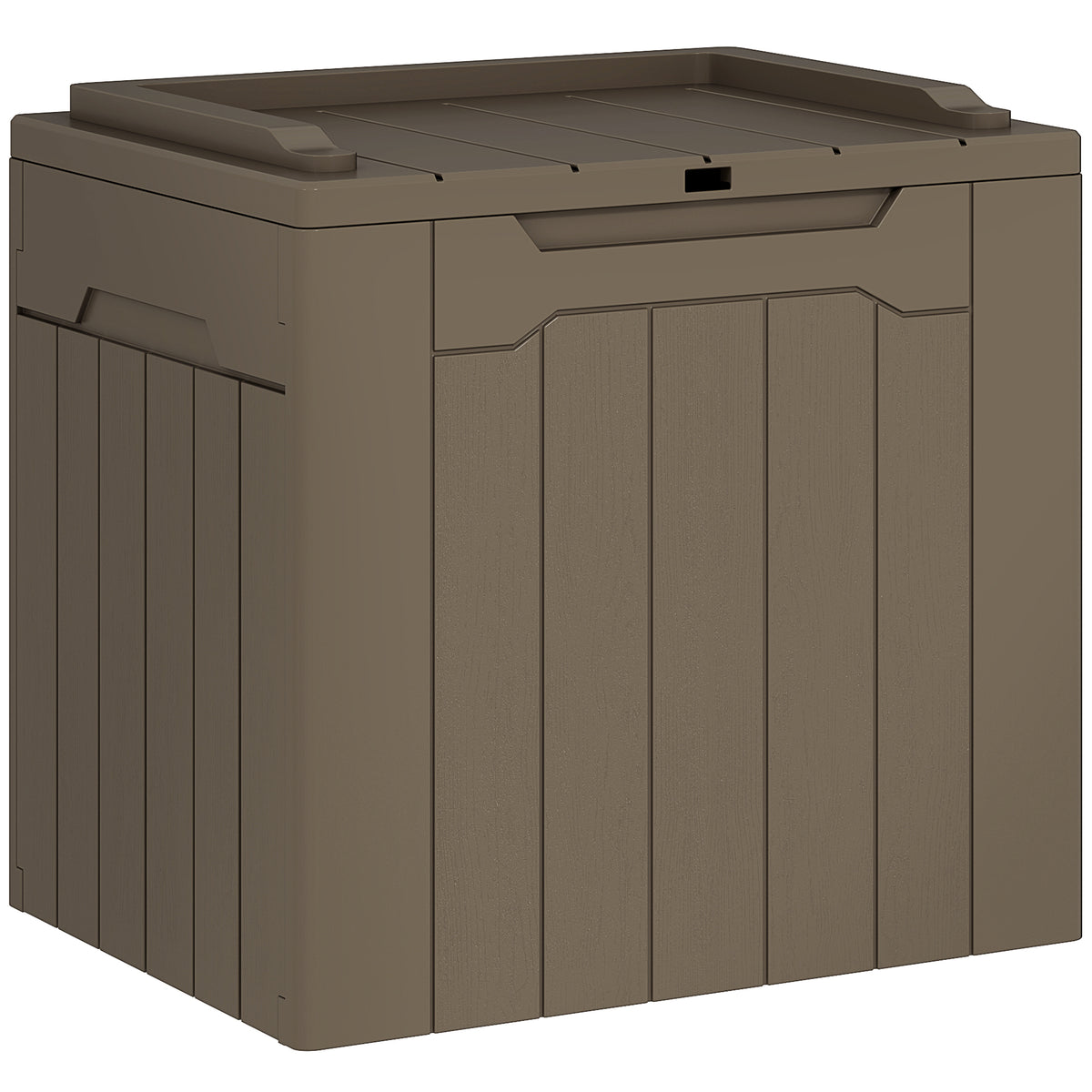 Dark brown 107-litre plastic storage chest with lid and side handles