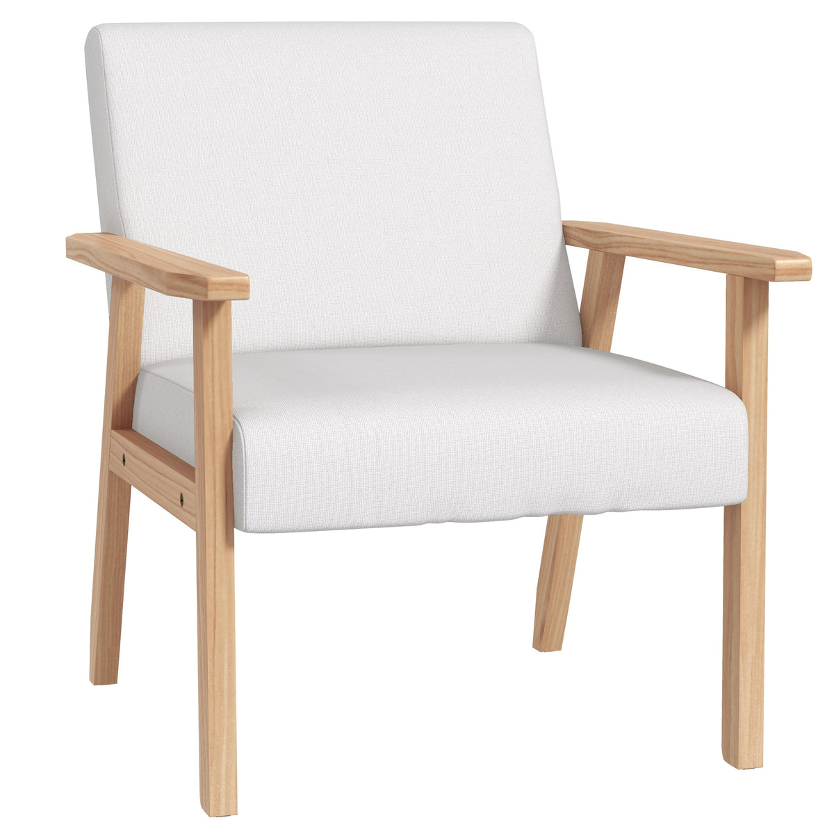 Linen Accent Armchair with Solid Wood Frame – Cream