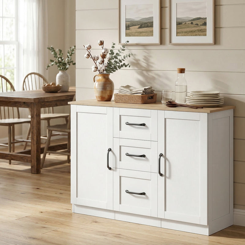 HOMCOM Sideboard Storage Cabinet, Modern 110 cm Buffet Storage Cabinet with 3 Drawers and 2 Soft Close Doors, White – view 9