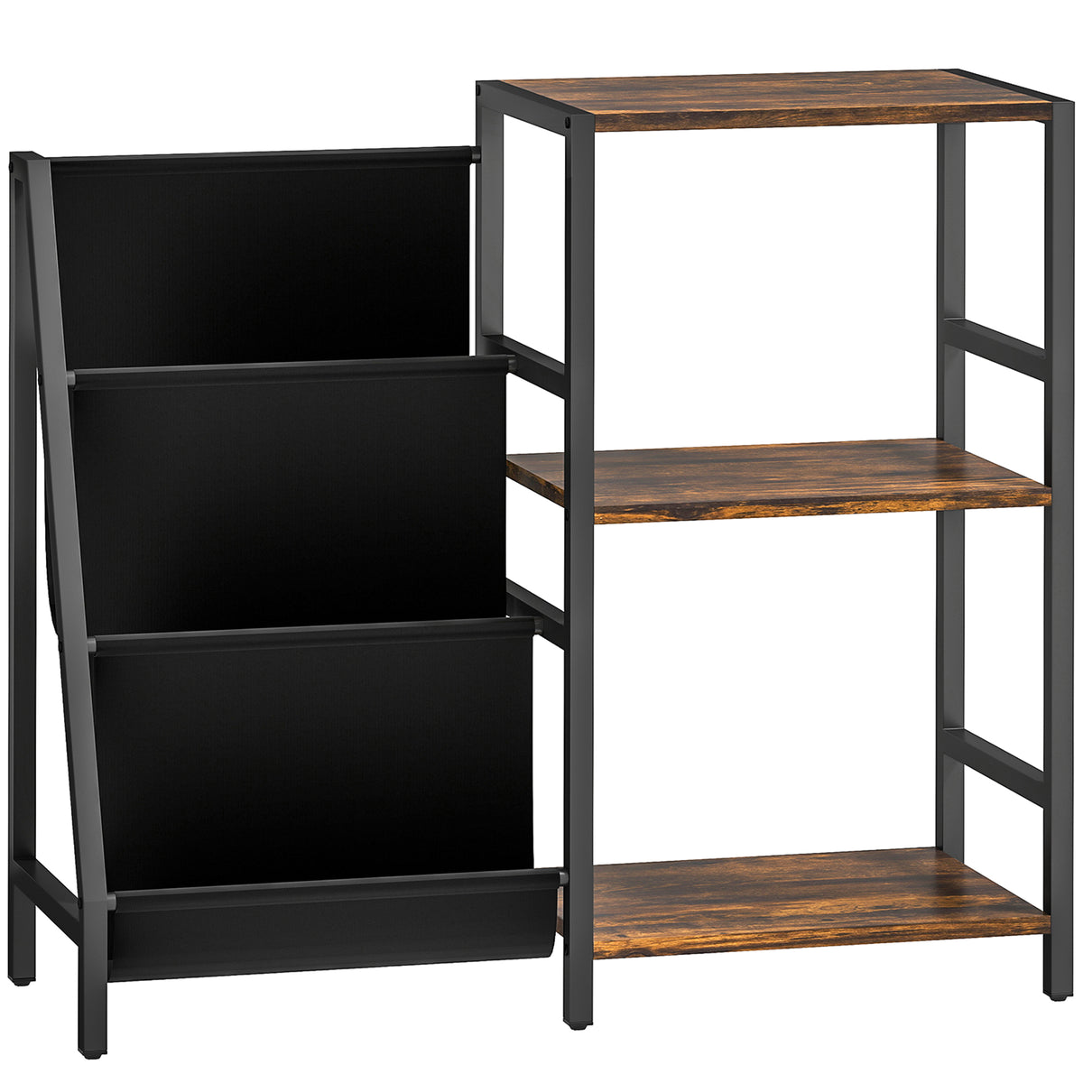 3-Tier Record Player Stand with Magazine Storage – Rustic Brown