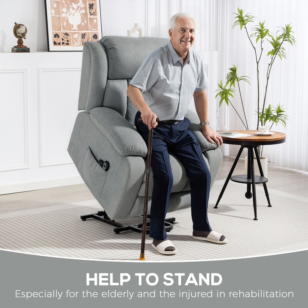 Power Lift Recliner Chair with Vibration Massage, Lift Chair for Elderly with Footrest, Remote, Side Pocket, Light Grey