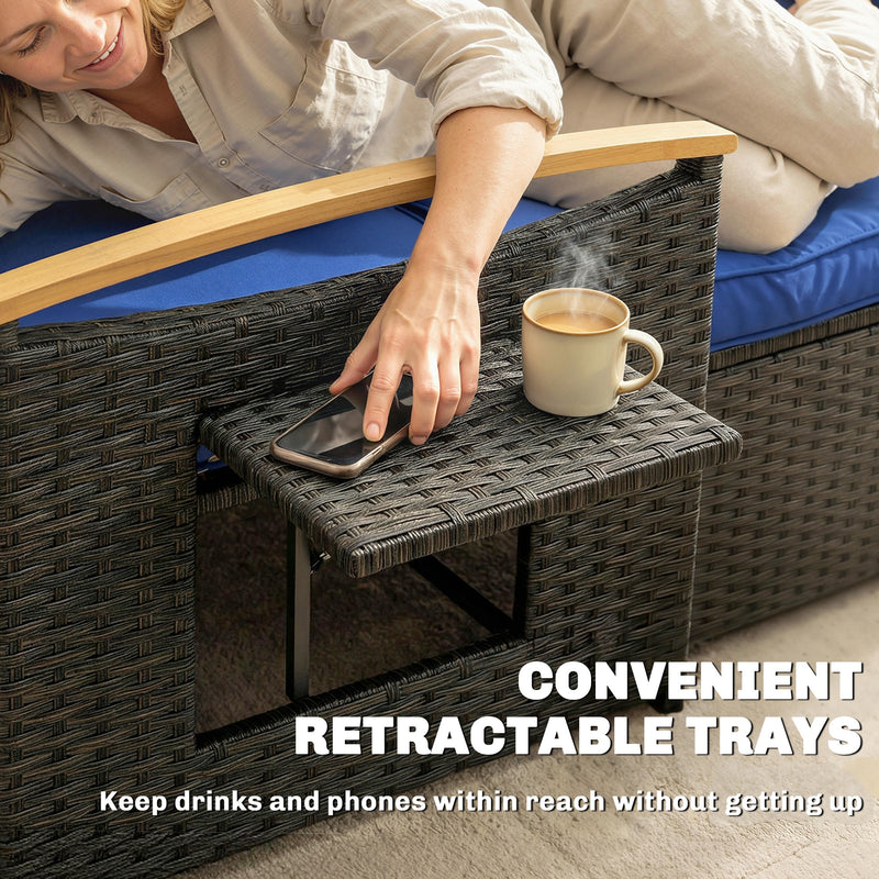 Rattan storage daybed, brown & blue – image 9