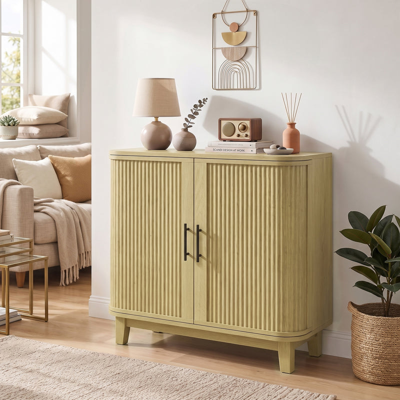 HOMCOM 80cm Sideboard Buffet Cabinet, Storage Cabinet with 2 Curved Doors, Adjustable Shelf and Legs for Dining Room – view 2