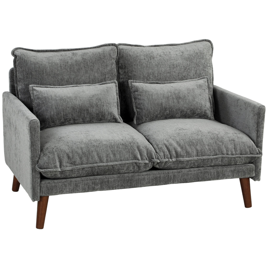 2 Seater Sofa, Loveseat Sofa with Spring Cushions, Wide and Deep Seat, Wood Legs, Grey