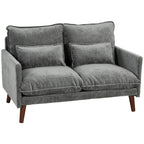 2 Seater Sofa, Loveseat Sofa with Spring Cushions, Wide and Deep Seat, Wood Legs, Grey