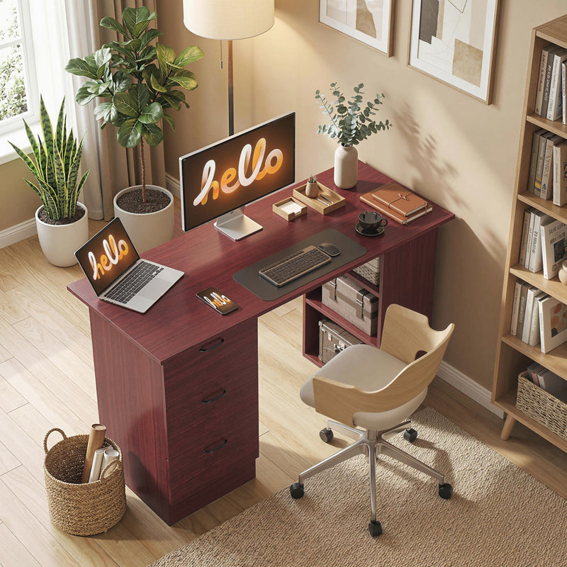 HOMCOM Computer Desk, Writing Table, PC Workstation with 3 Storage Shelves and Drawers, Handle, for Home Office, Walnut – view 7