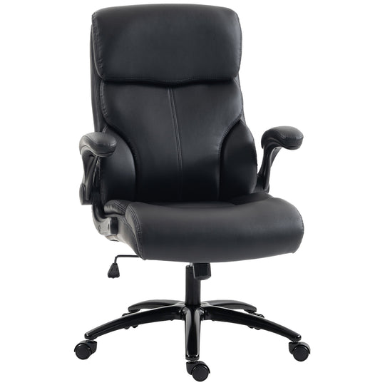 HOMCOM Office Chair, 180kg Heavy Duty PU Leather Computer Desk Chair with Flip-Up Armrests, Wide Seat, Spring Cushion
