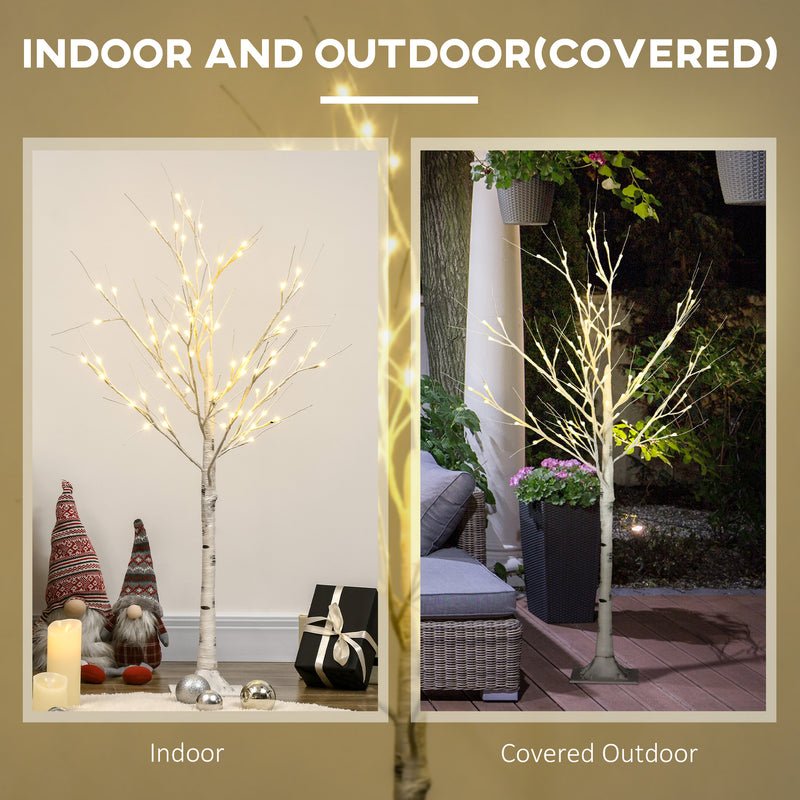 4ft Pre-Lit White Birch Tree shown indoors and in a covered outdoor area