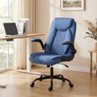 HOMCOM Linen-Look Computer Desk Chair, Executive Office Chair with Flip-Up Armrests and Thick Cushion, Blue – view 9