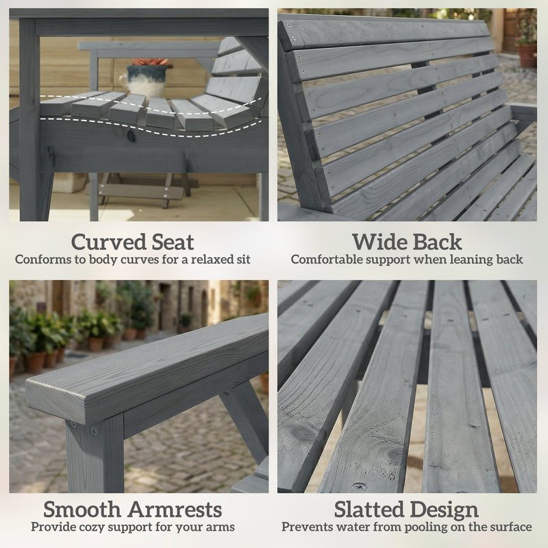 Outsunny 2 Seater Wooden Garden Bench, Slatted Patio Bench with Armrest and Backrest, Outdoor Furniture for Indoor – view 6
