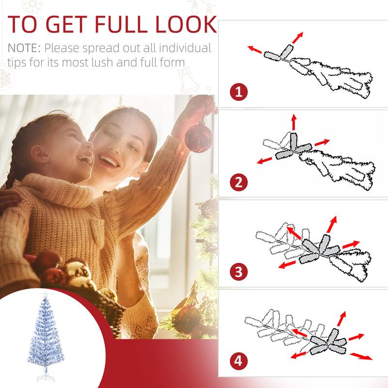 HOMCOM 6FT Artificial Fibre Optic Christmas Tree Seasonal Decoration w/ LED Lights Pre-Lit Easy Store White Blue – view 7