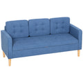 3 Seater Sofa, 169cm Couch with Hidden Storage, Wood Legs, Blue