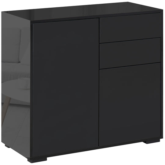 Black push-open sideboard with two drawers, two cupboards and high gloss frame
