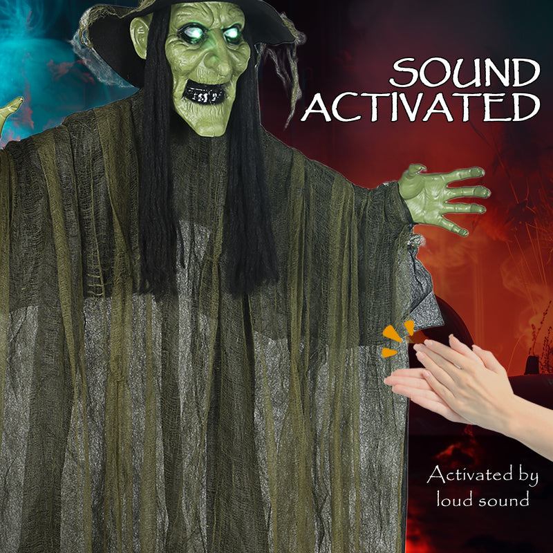 170cm Hanging Animated Witch with Glowing Eyes – image 5 of 9