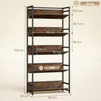 Bookshelf 5-Tier Metal Frame Room Divider Bookcase Storage Shelves for Living Room Rustic Brown