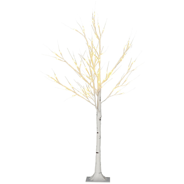 4ft Pre-Lit White Birch Tree on a white background