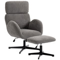 Swivel Armchair and Footstool Set, Height Adjustable Accent Chair with Adjustable Headrest, Rocking Function, Grey