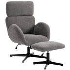Swivel Armchair and Footstool Set, Height Adjustable Accent Chair with Adjustable Headrest, Rocking Function, Grey