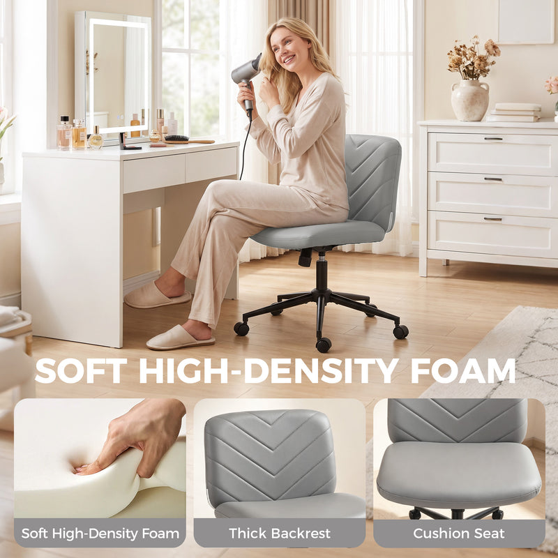 HOMCOM Home Office Desk Chair Height Adjustable Swivel Chair Cross Legged Wide Seat Swivel Wheels Grey – view 5