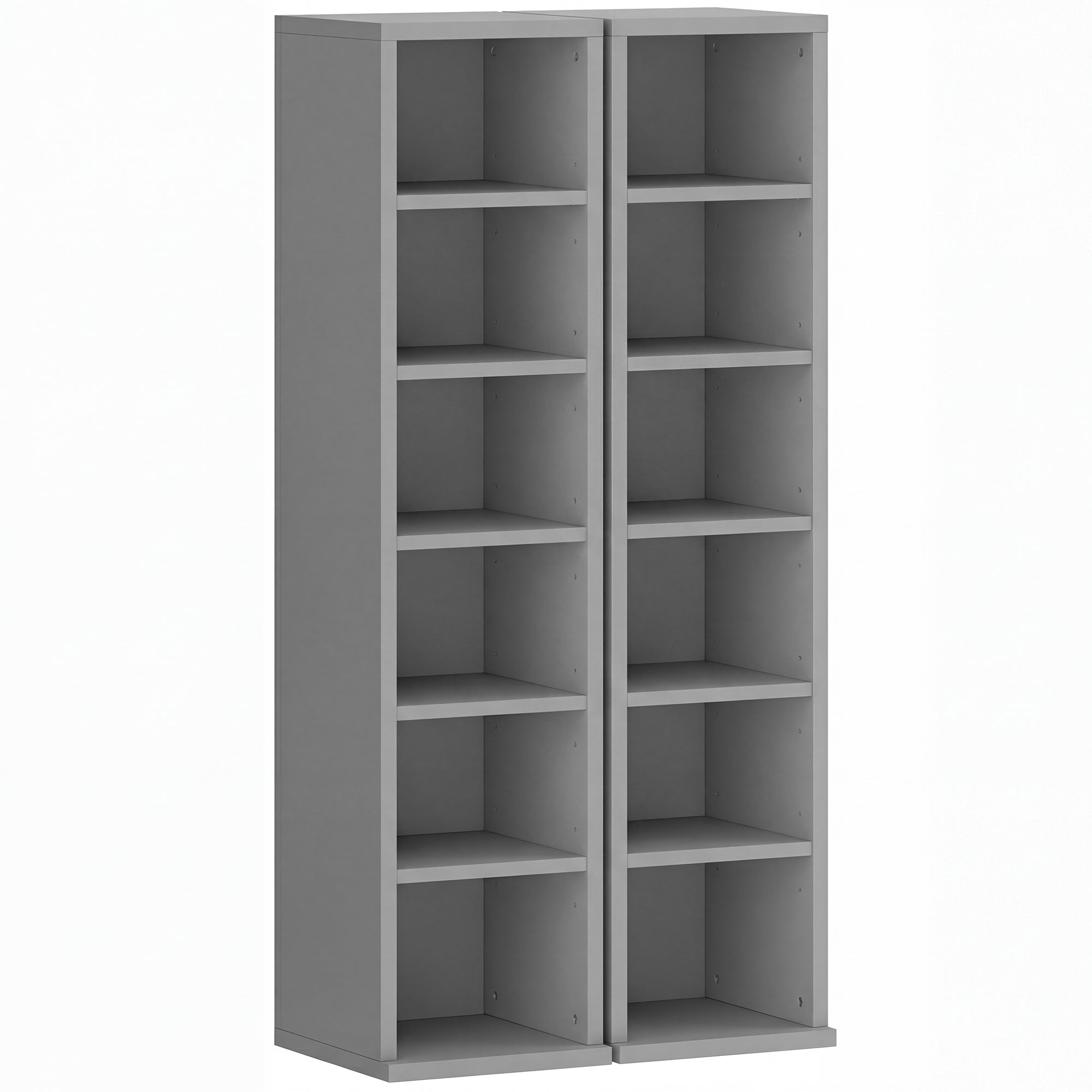 Set of 2 CD Media Display Shelf Unit Tower Rack with Adjustable Shelves, Light Grey