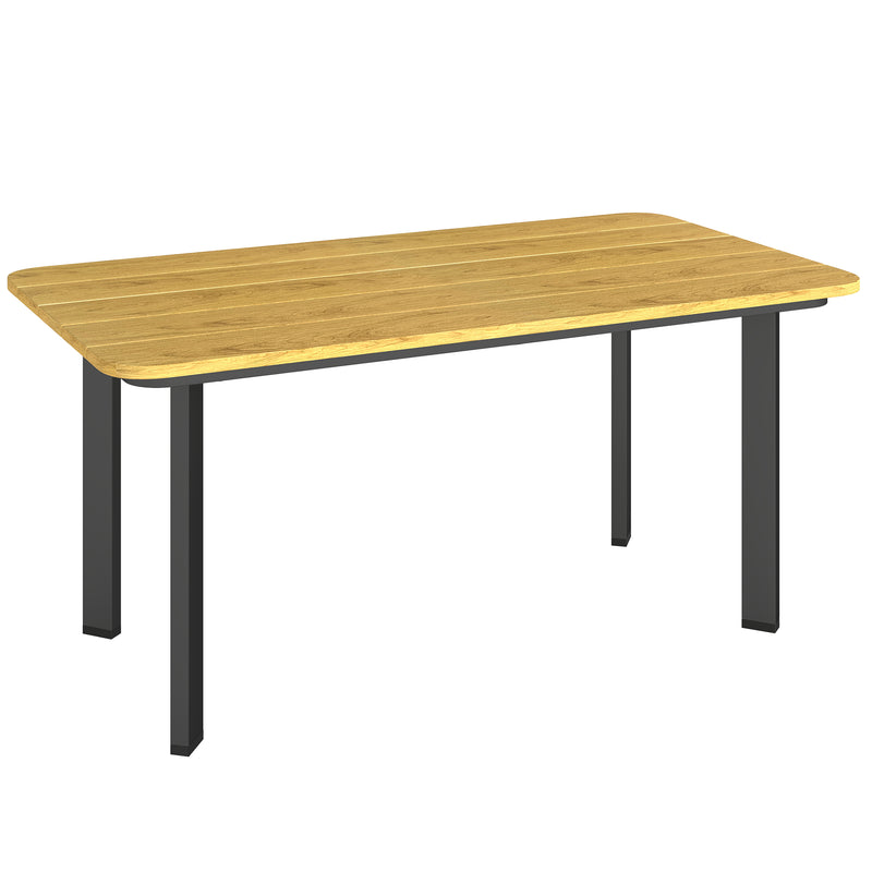 90 x 49 cm brown garden coffee table with slatted composite top and black metal frame