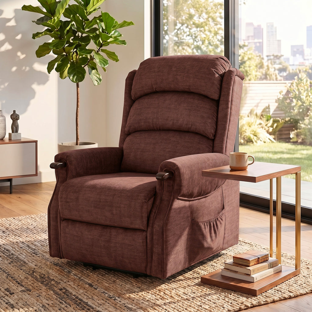 Power Lift Recliner with Vibration Massage and Heat, Lift Chair for Tall with Wood Grip, Pocket Spring, Brown