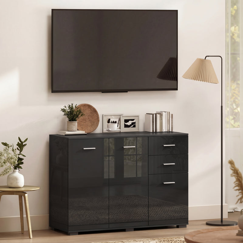 HOMCOM Sideboard, Modern Storage Cabinet with 2 Drawers, 3 Doors and Adjustable Shelves, High Gloss Black – view 8