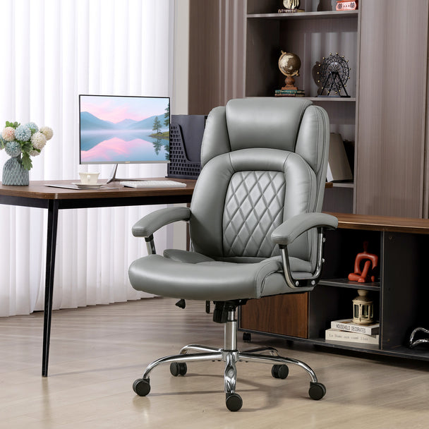 HOMCOM Big and Tall Office Chair 180kg with Spring Cushion, PU Leather - Grey – view 2