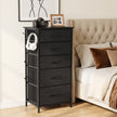 HOMCOM Chest of Drawers, Dresser with 5 Fabric Drawers, Tall Storage Unit with 4 Pockets and 2 Hooks, Steel Frame, Black – view 2