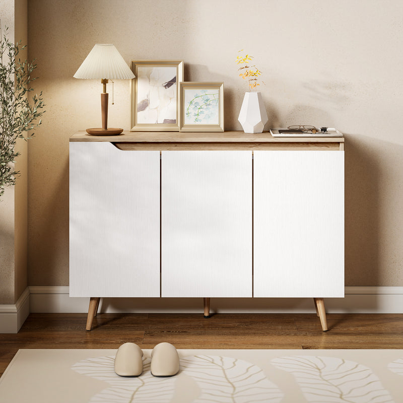 HOMCOM Sideboard Storage Cabinet, Kitchen Cupboard with 3 Doors, 2 Adjustable Shelves and 5 Rubberwood Legs, White and – view 9