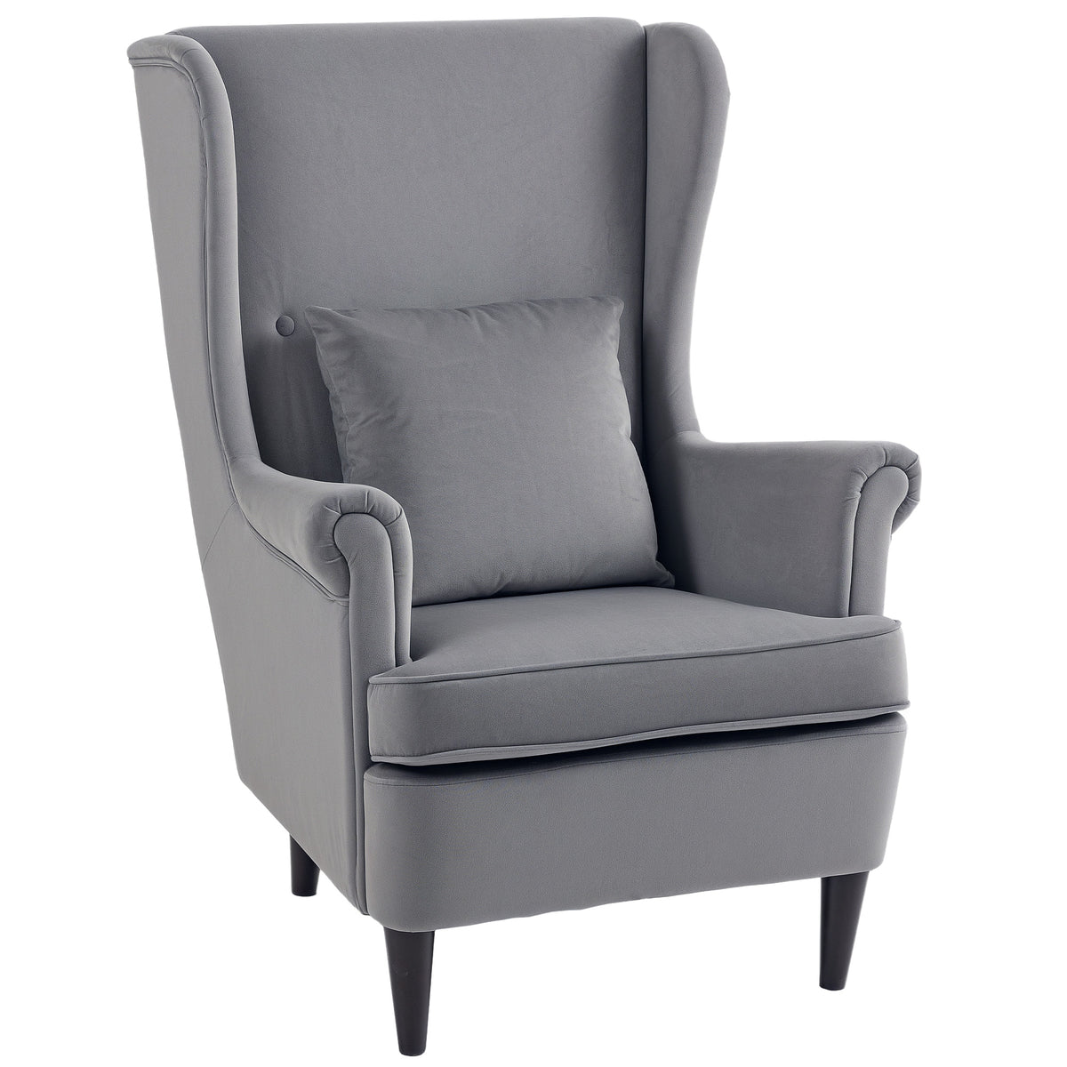 Velvet Wingback Accent Chair with Pillow – Dark Grey